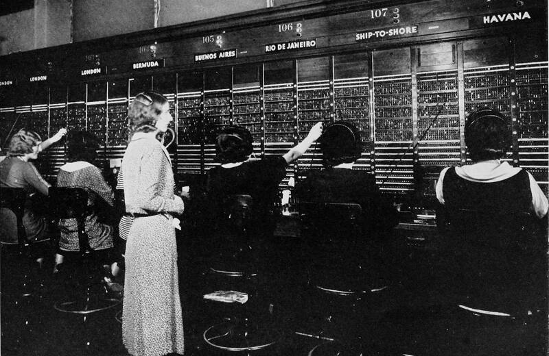 Telephone switchboard operators at work in the early 1930s
